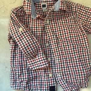 Janie and Jack Red, White and Blur Button Down Shirt